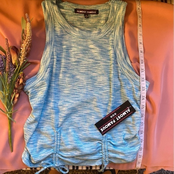 Almost Famous New Size XL Tank Top Blue Cameo Pastel Knit Sleeveless Tie Details - Picture 5 of 10